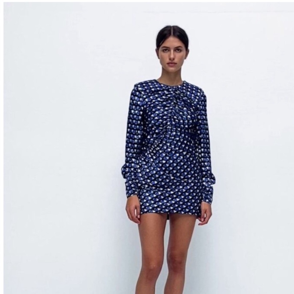 ZARA Geometric Print Midi Satin Dress NWT